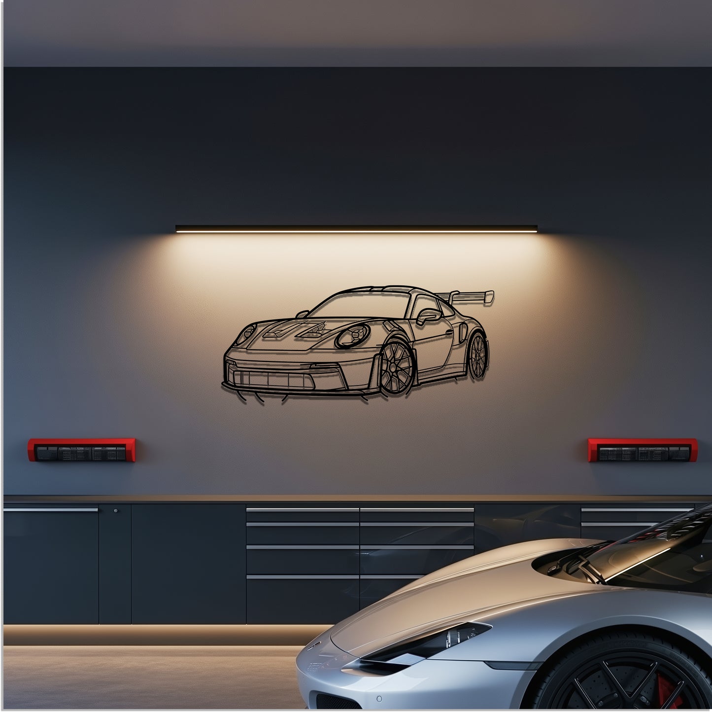 Porsche 911 GT3 RS 992.1 Metal Car Silhouette Wall Art — Front 45°