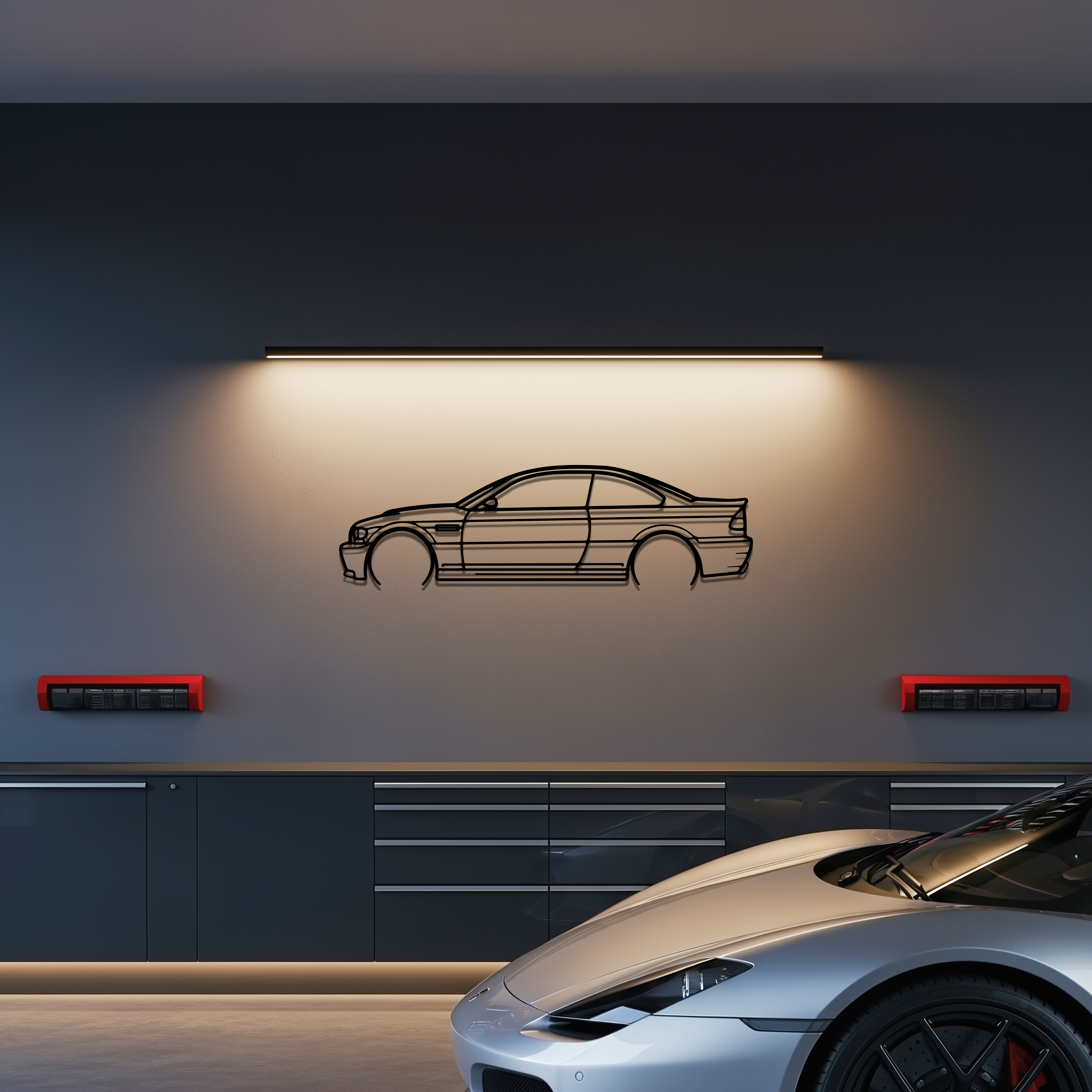 BMW E46 M3 CSL Metal Car Silhouette Wall Art — Side
