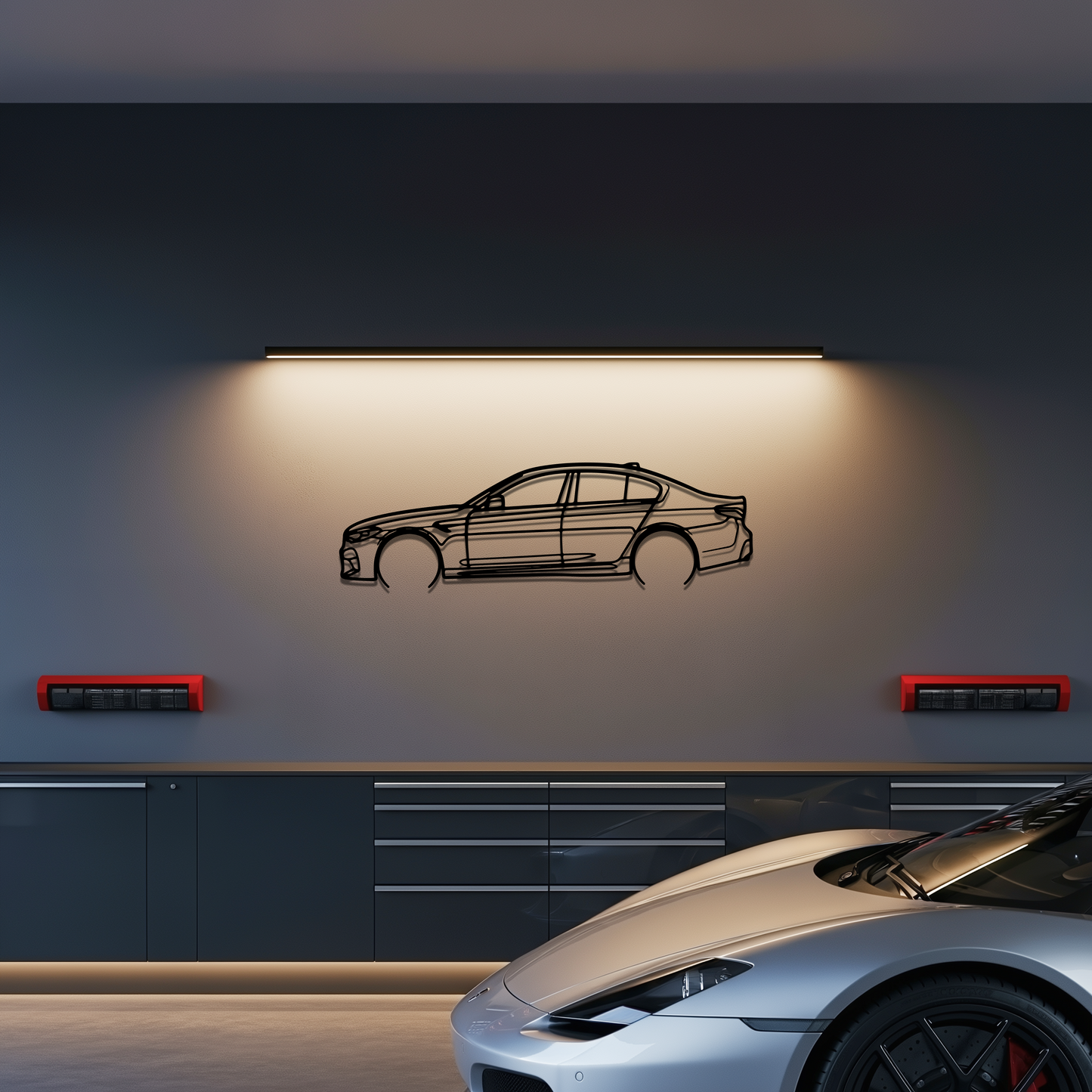 BMW M5 (new) Metal Car Silhouette Wall Art — Side