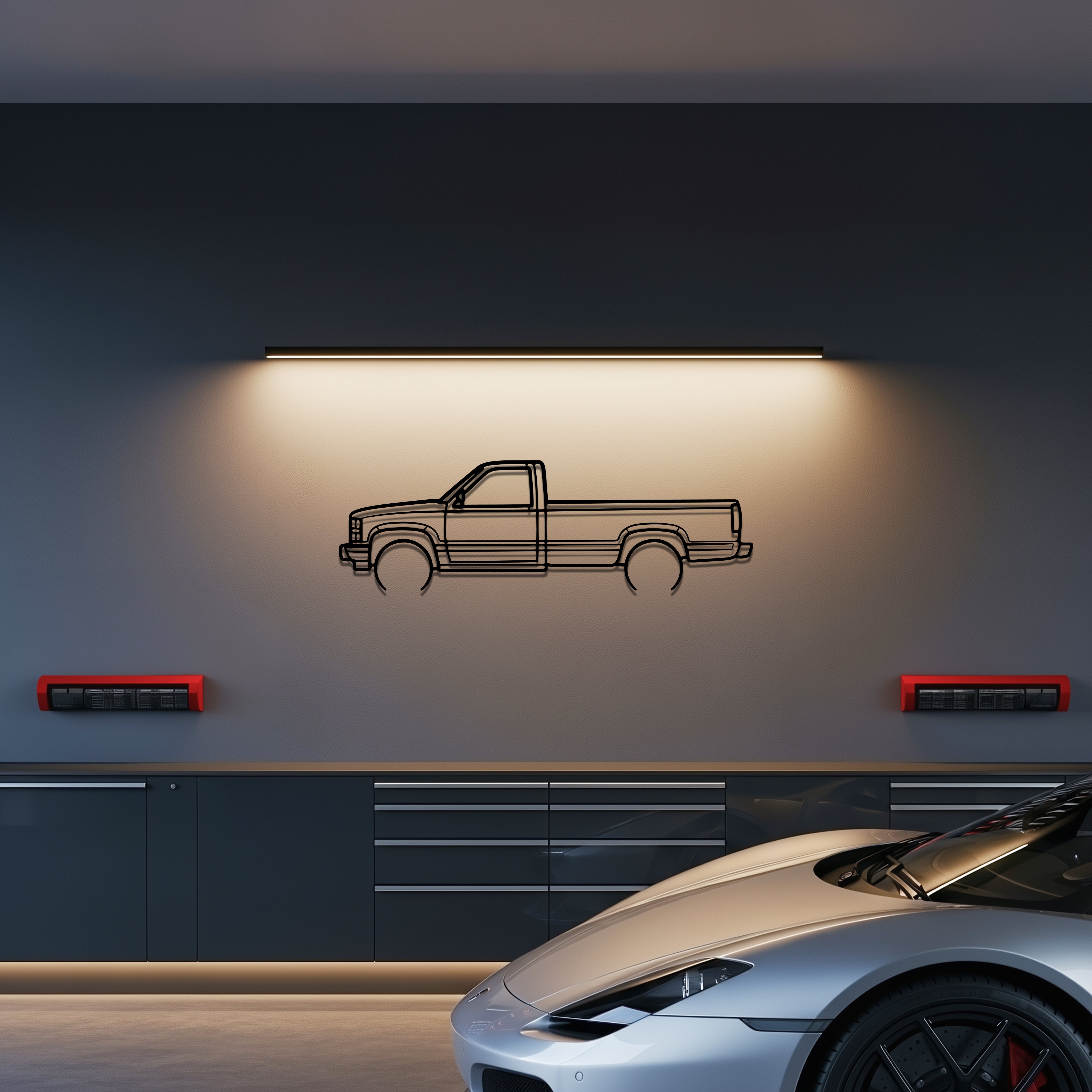 Chevrolet 93 Silverado Metal Car Silhouette Wall Art — Side