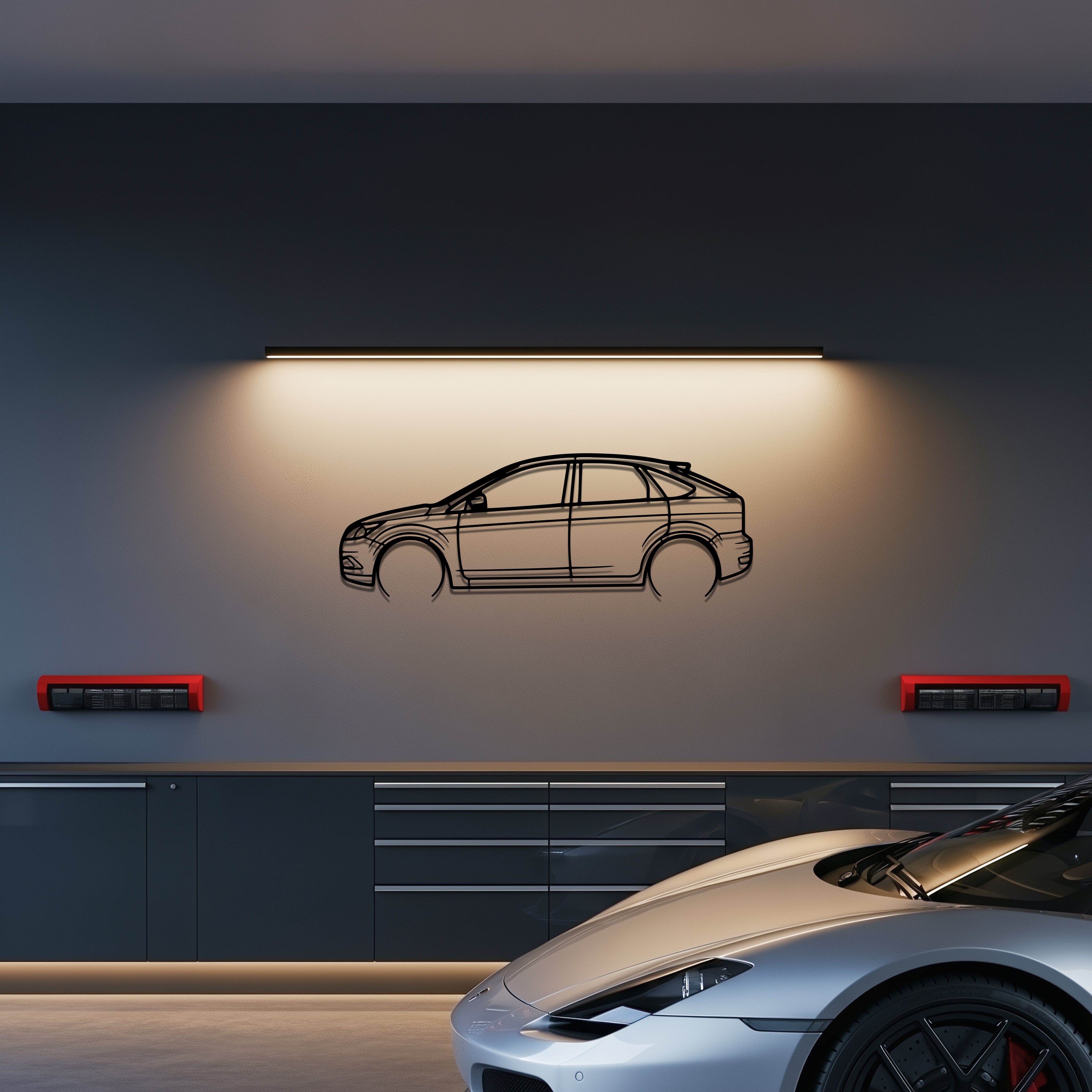 Ford 08 Focus Metal Car Silhouette Wall Art — Side