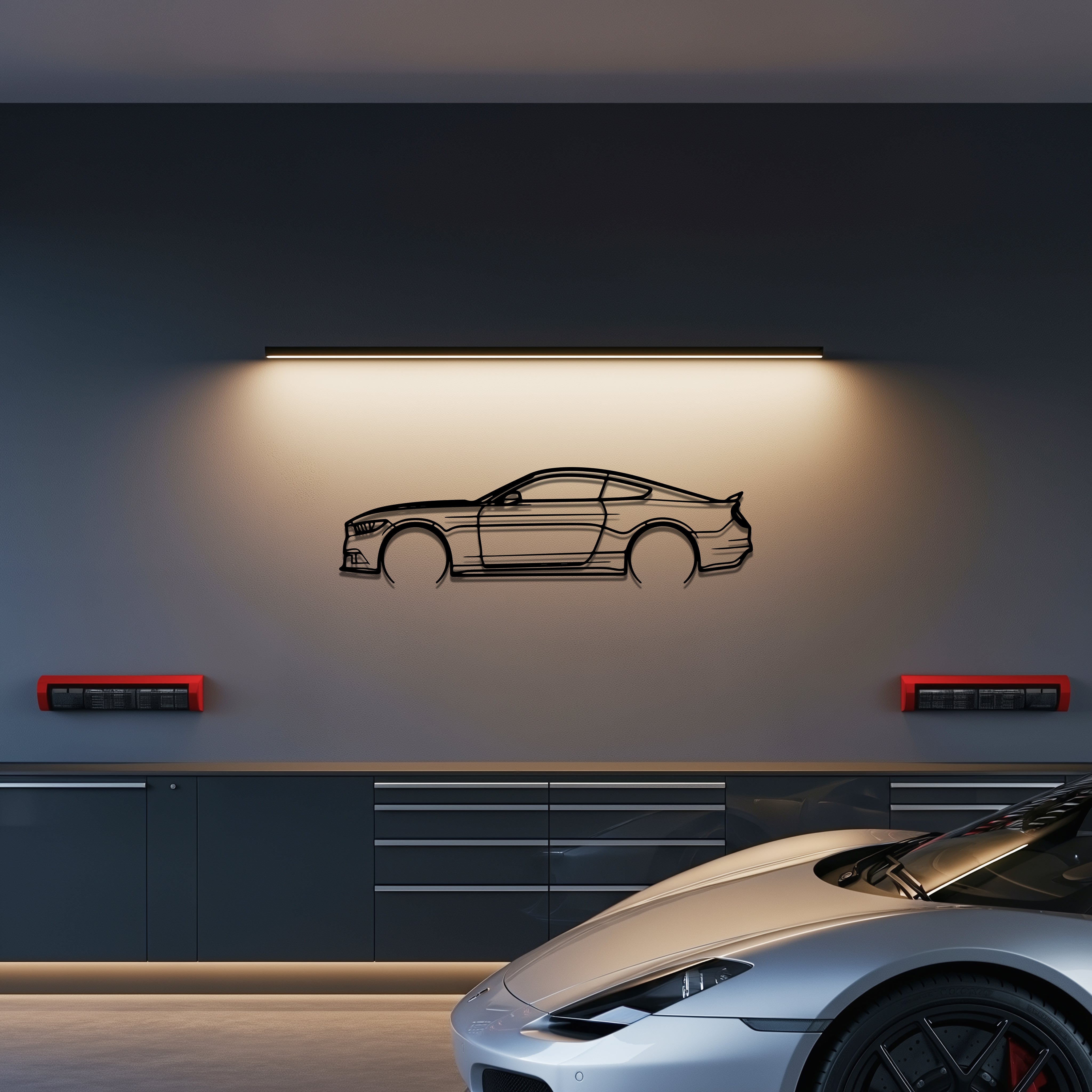 Ford 15 Mustang Metal Car Silhouette Wall Art — Side