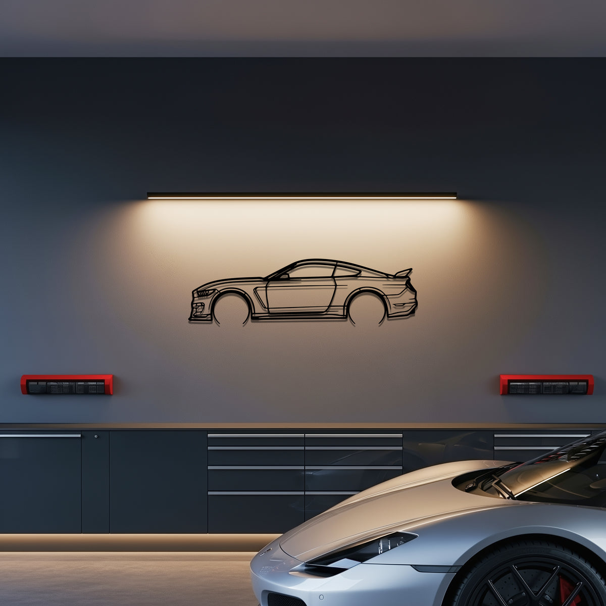 Ford 18 Mustang GT Metal Car Silhouette Wall Art — Side