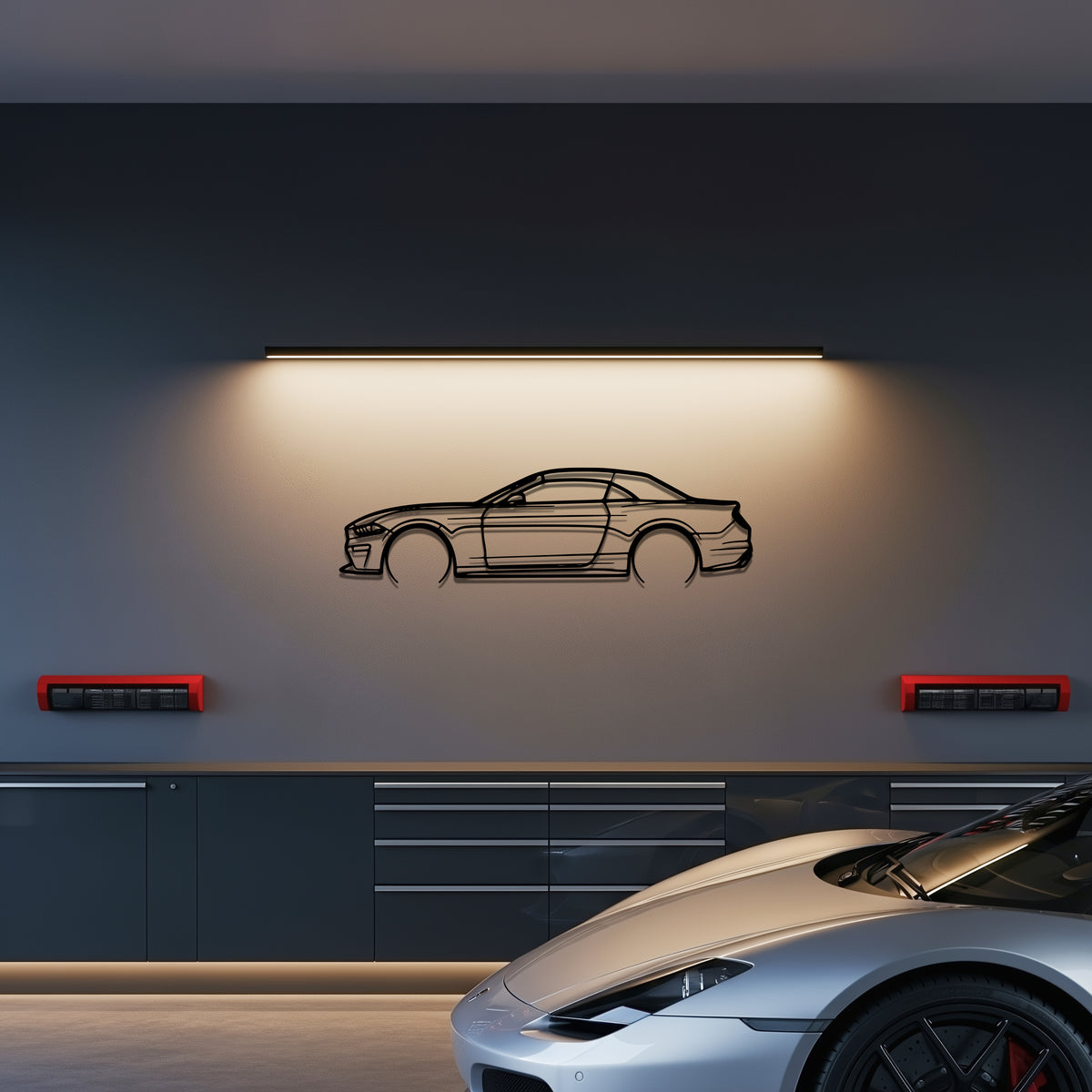 Ford 19 Mustang GT Convertible Metal Car Silhouette Wall Art — Side