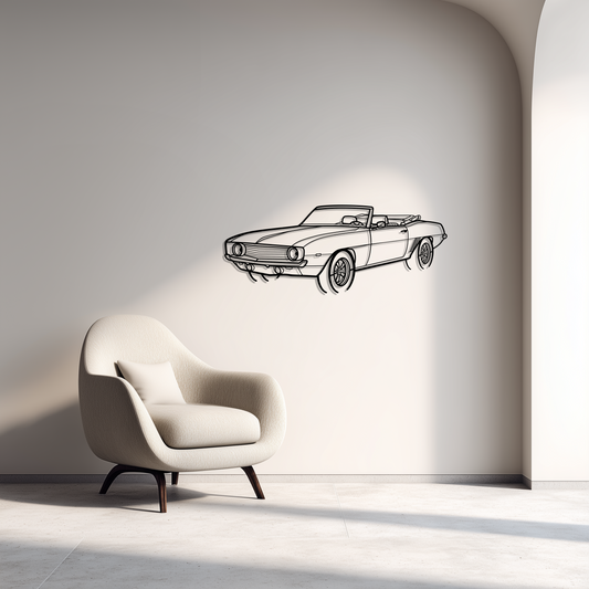 1969 Camaro Convertible Metal Car Silhouette Wall Art — Front 45°