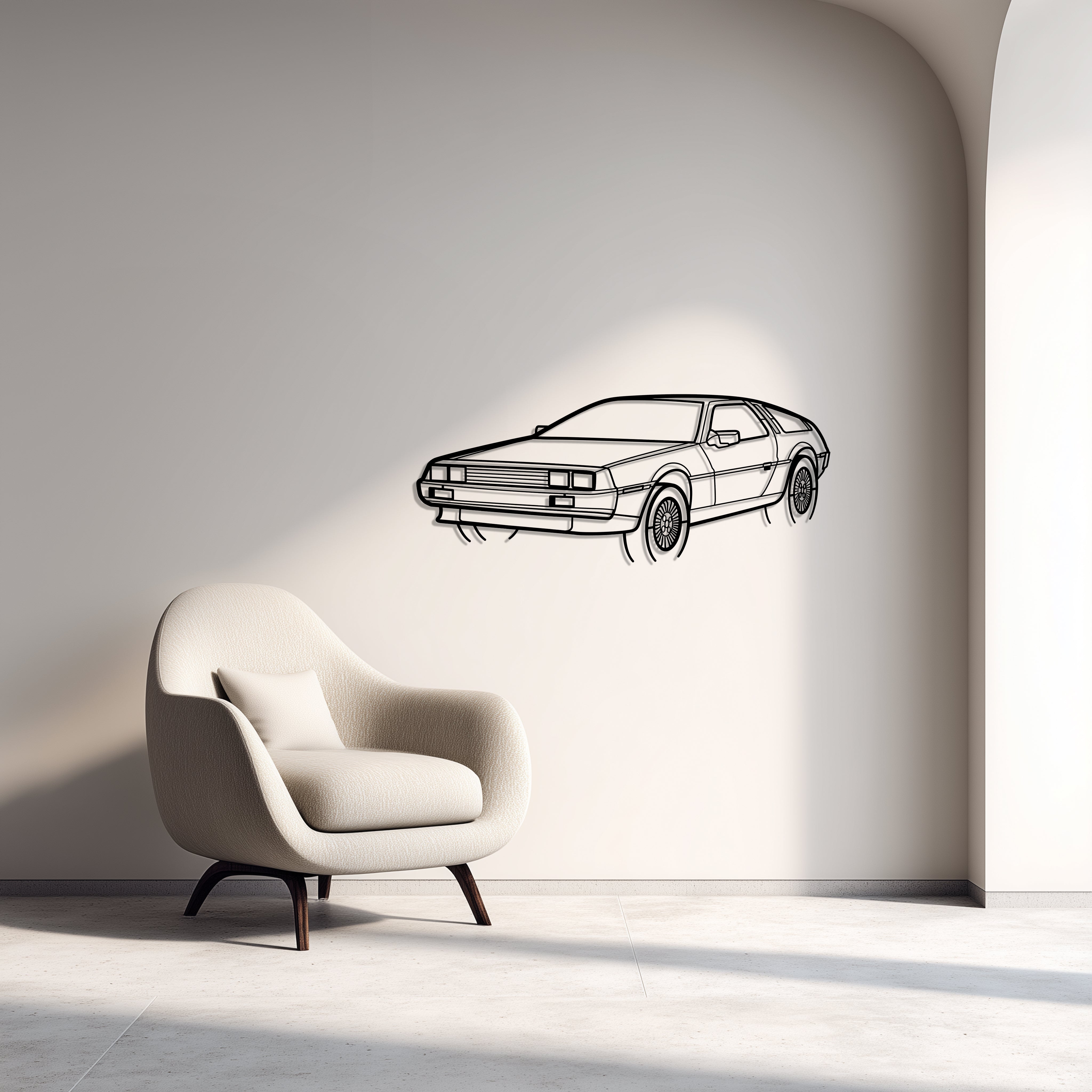 1981 DeLorean DMC-12 Metal Car Silhouette Wall Art — Front 45°