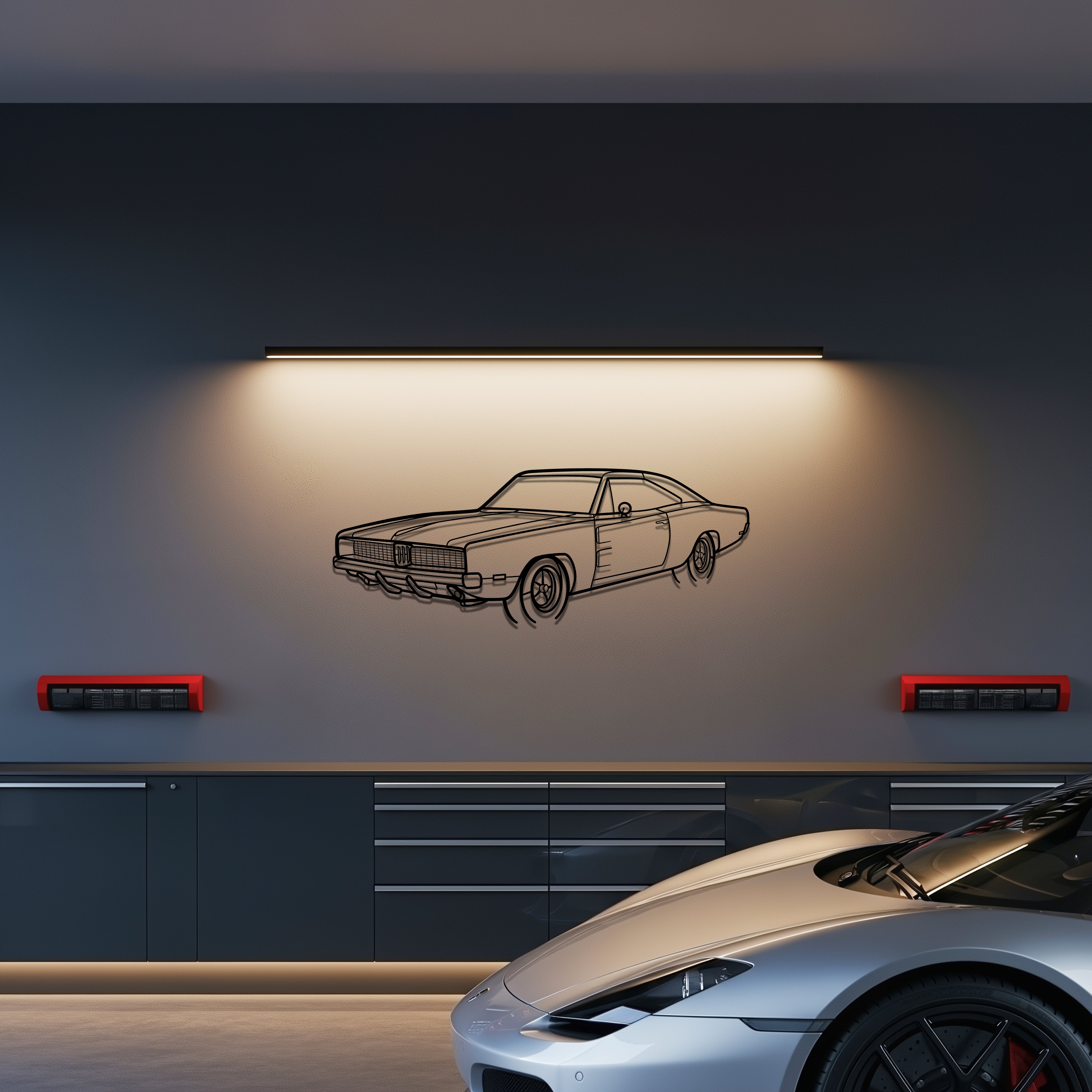 1969 Charger R/T Metal Car Silhouette Wall Art — Front 45°