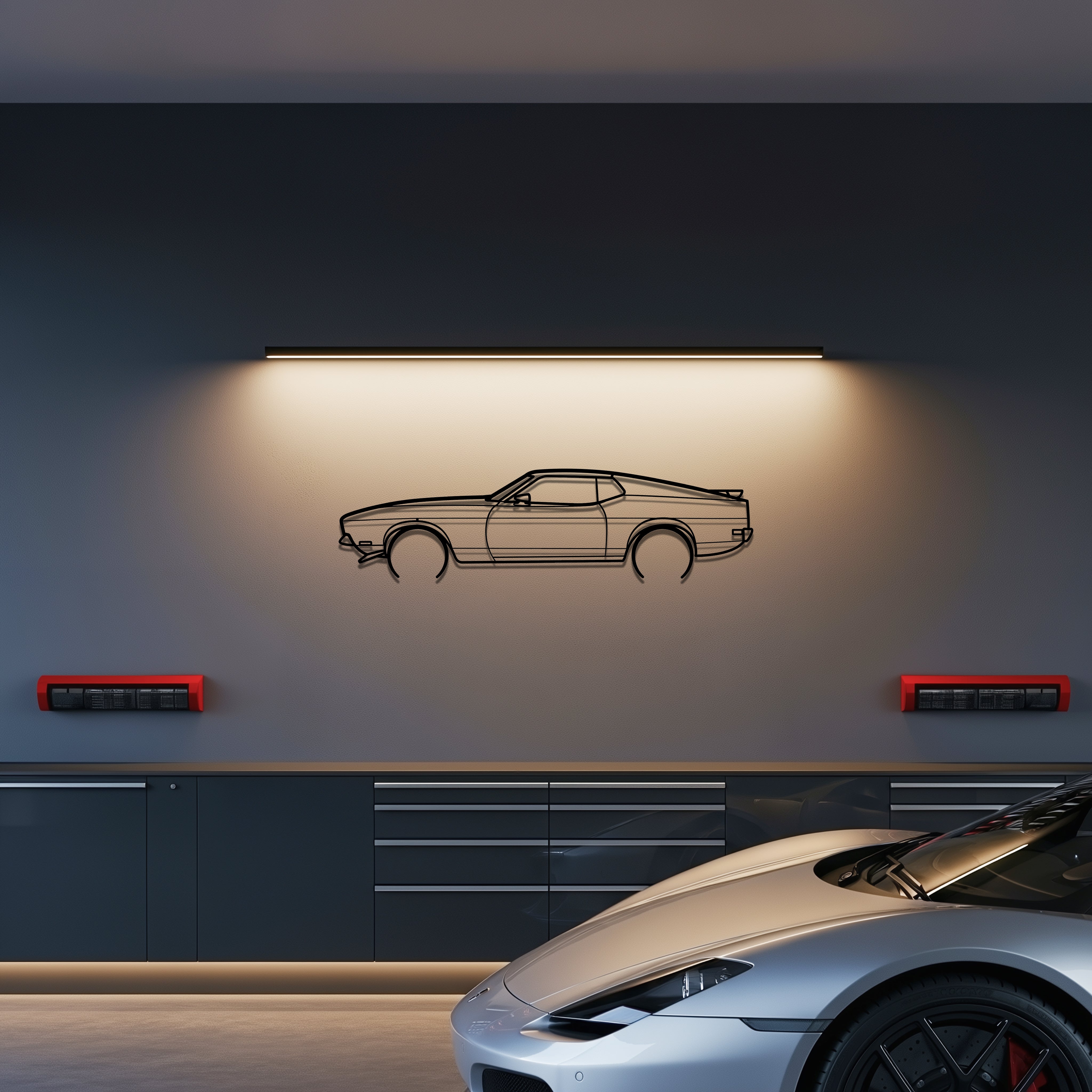 1971 Mustang Mach 1 Metal Car Silhouette Wall Art — Side