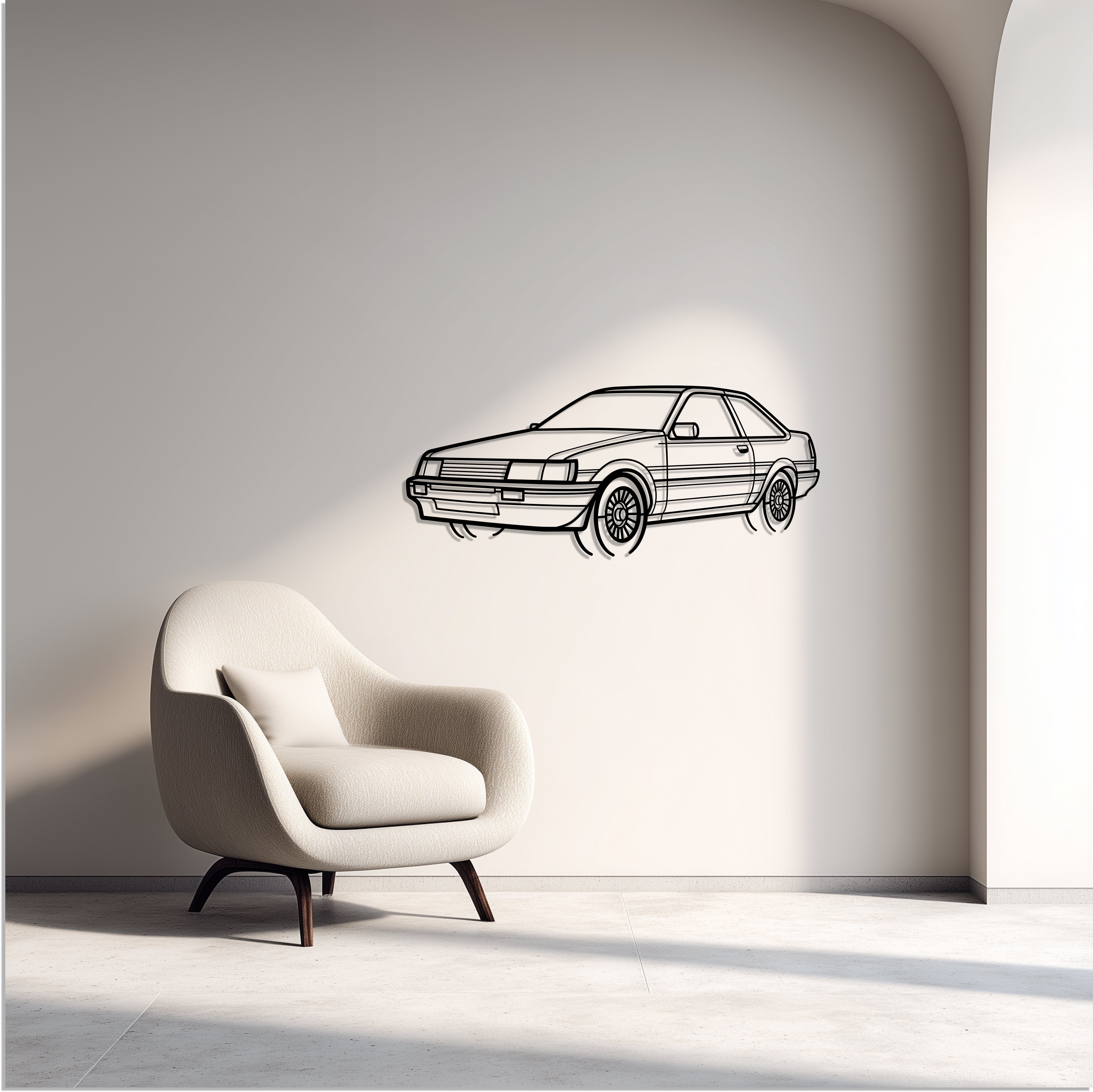 1983 AE86 Trueno Metal Car Silhouette Wall Art — Front 45°