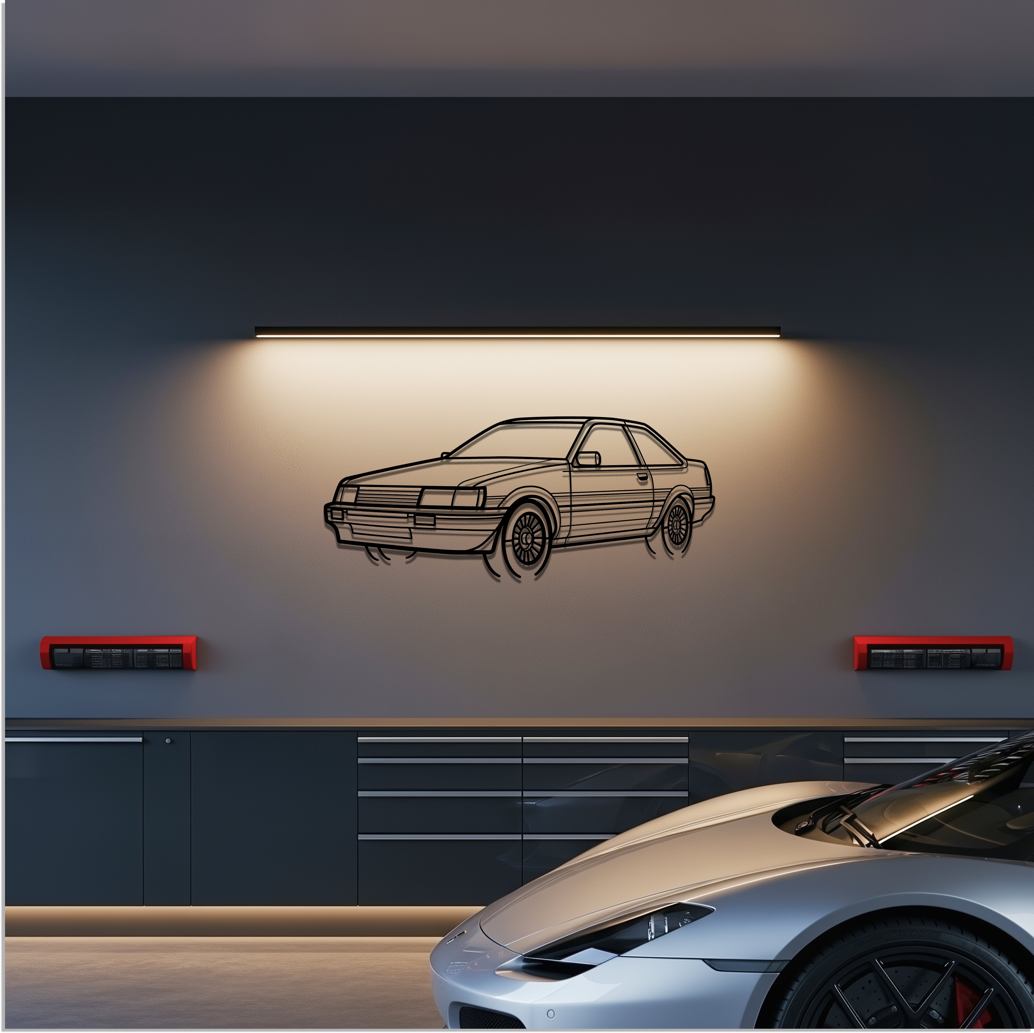 1983 AE86 Trueno Metal Car Silhouette Wall Art — Front 45°