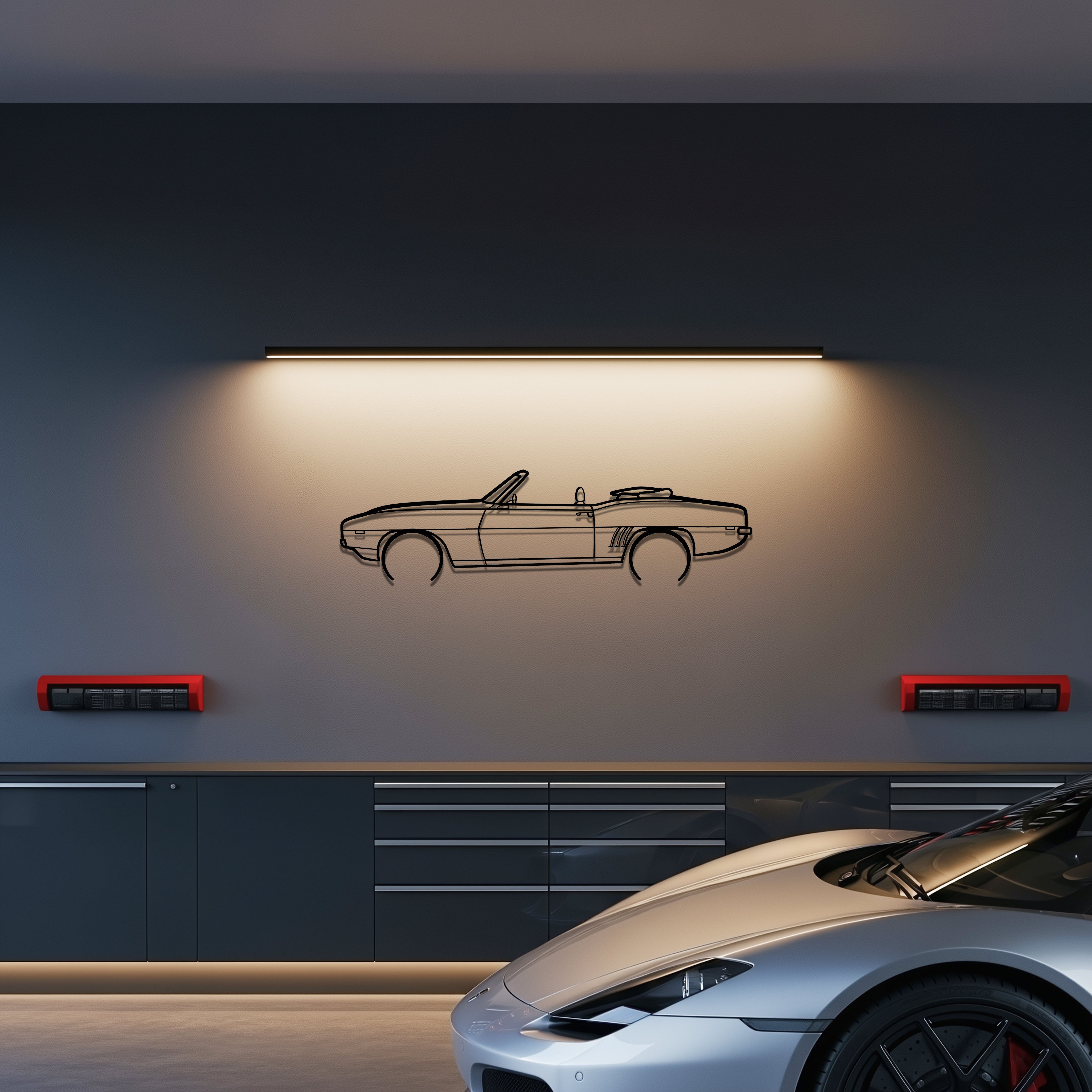 1969 Camaro Convertible Metal Car Silhouette Wall Art — Side