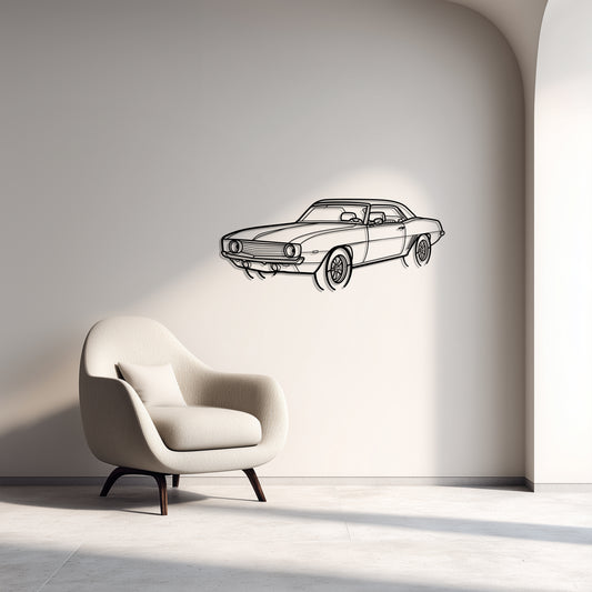 1969 Camaro Metal Car Silhouette Wall Art — Front 45°