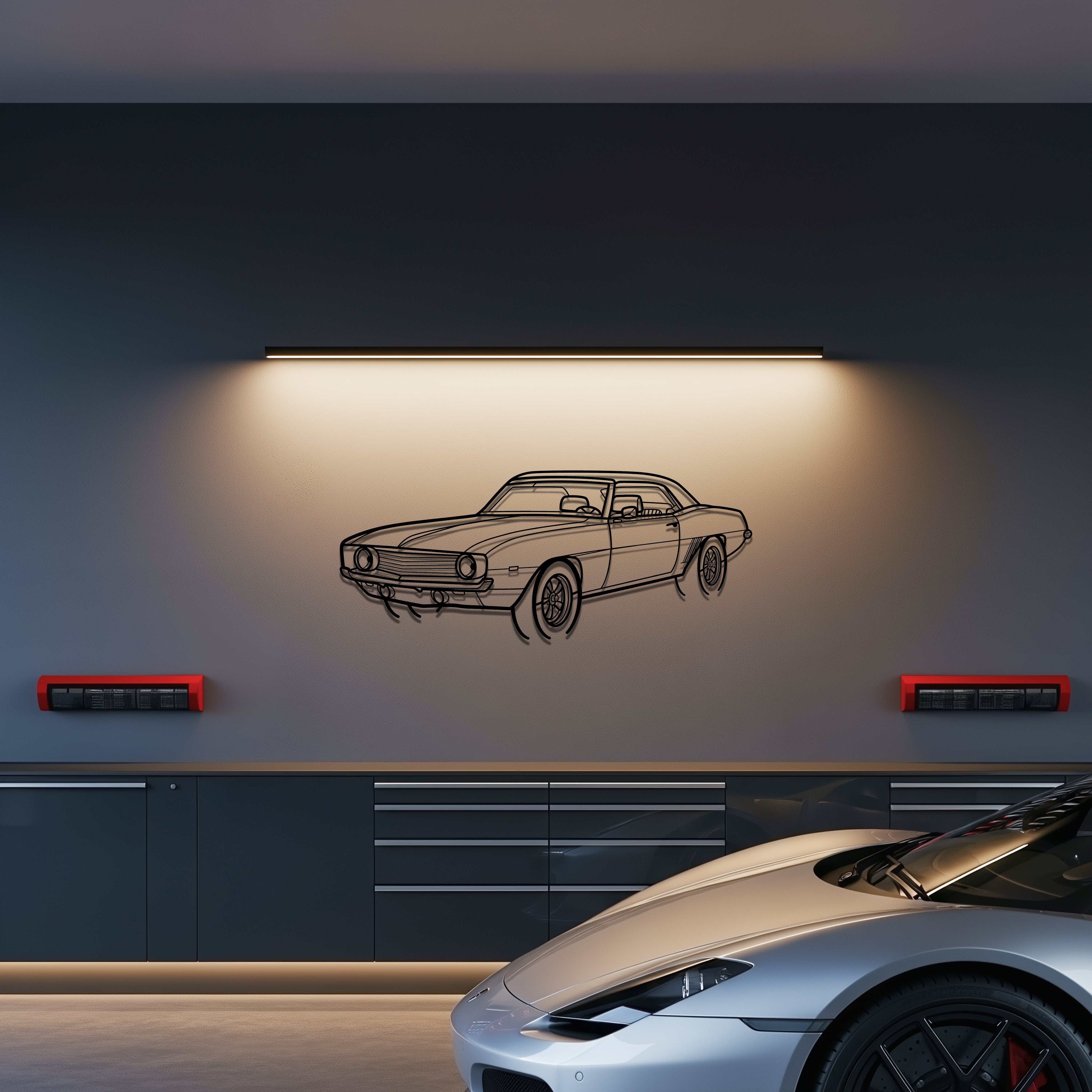 1969 Camaro Metal Car Silhouette Wall Art — Front 45°