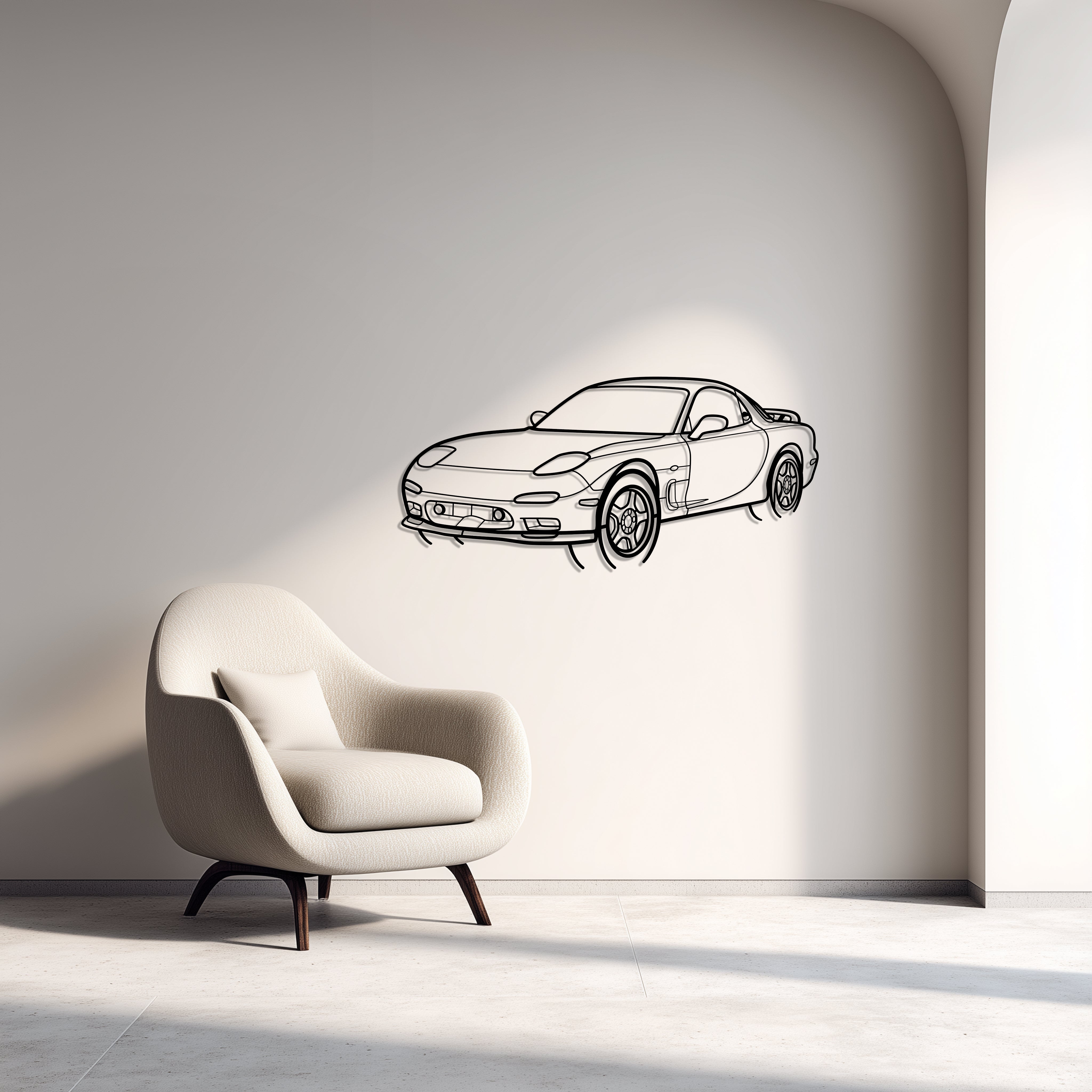 Mazda RX-7 FD3S Metal Car Silhouette Wall Art — Front 45°