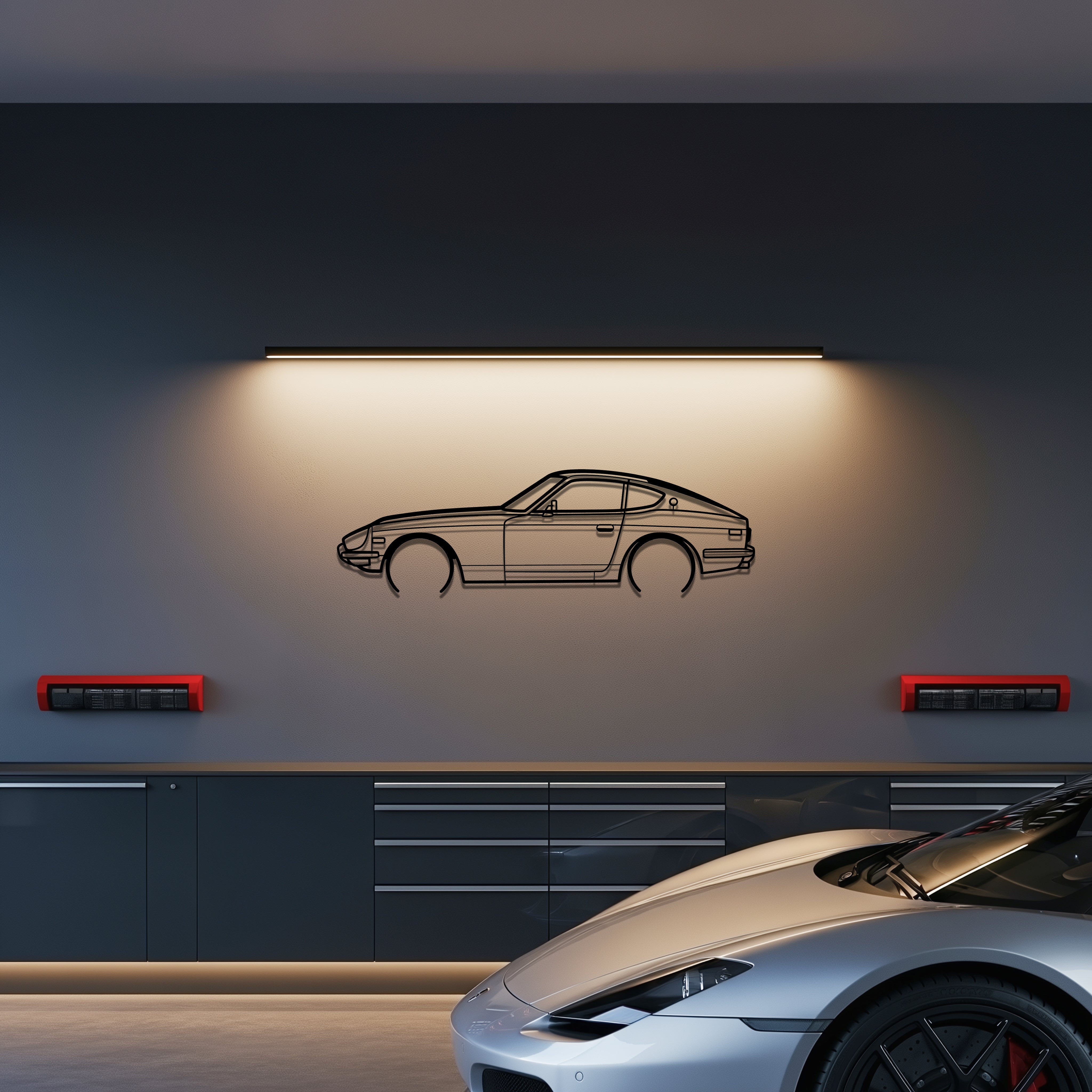 Nissan 240Z Metal Car Silhouette Wall Art — Side