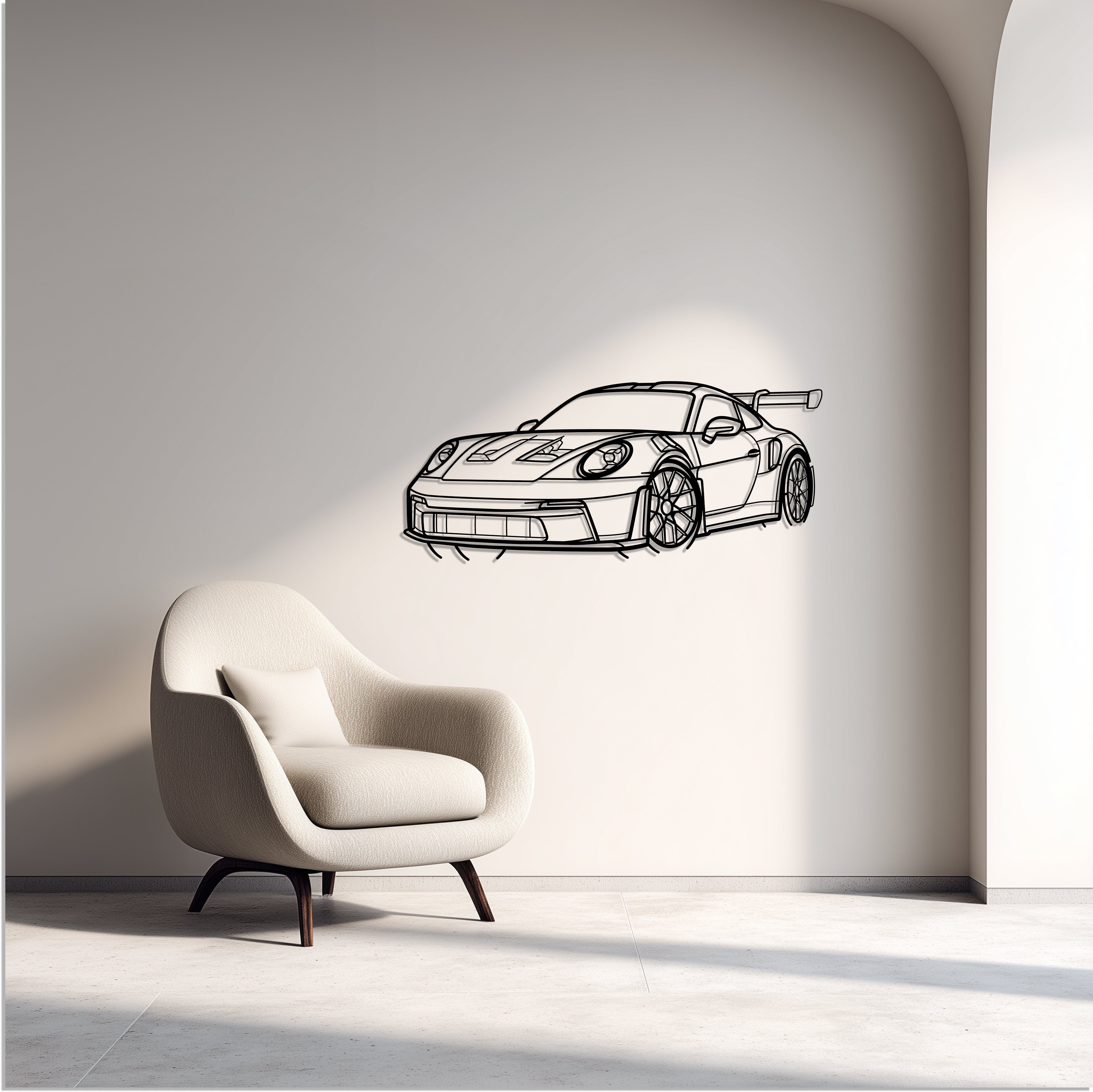 Porsche 911 GT3 RS 992.1 Metal Car Silhouette Wall Art — Front 45°
