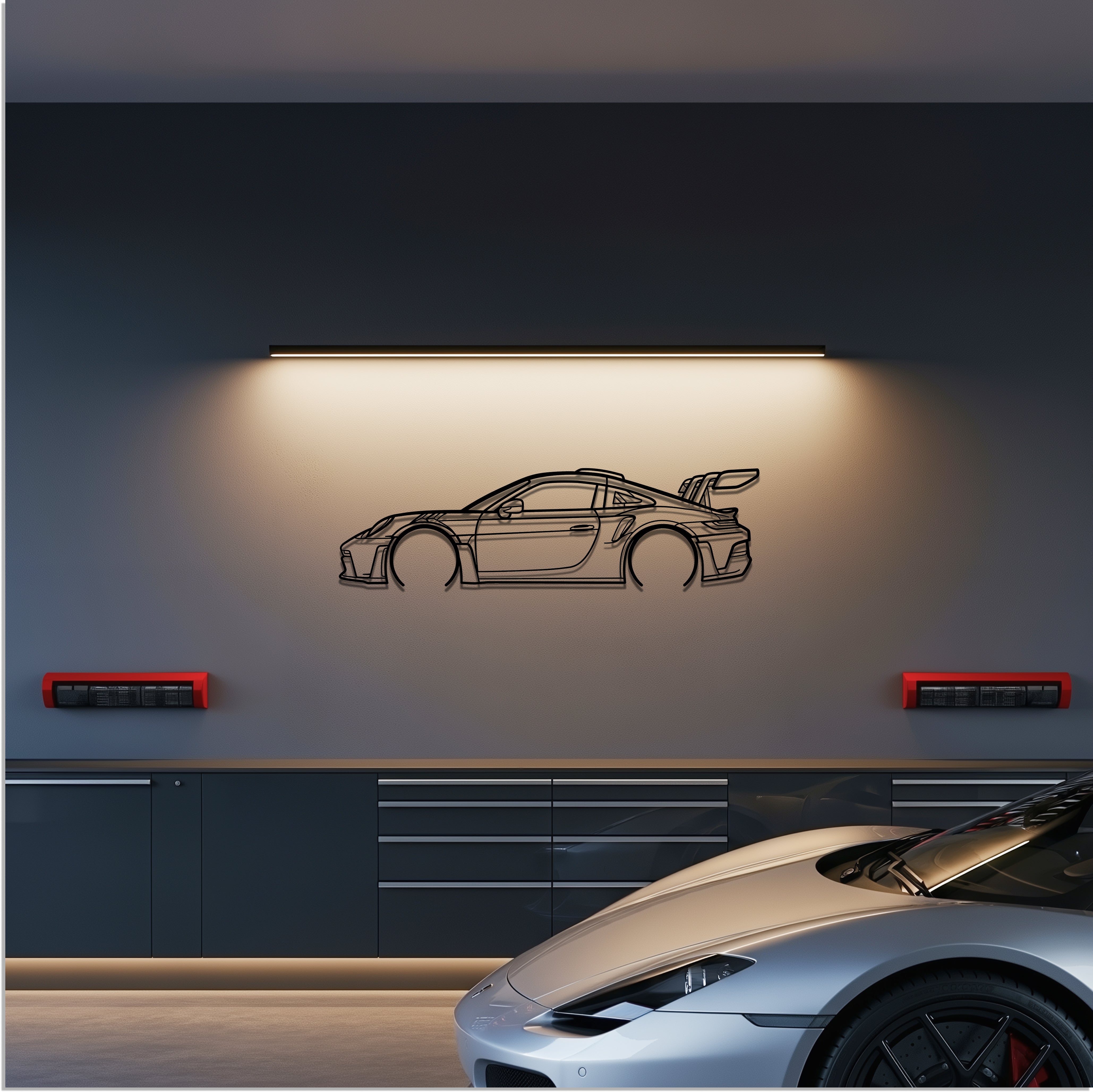 Porsche 911 GT3 RS 992.1 Metal Car Silhouette Wall Art — Side