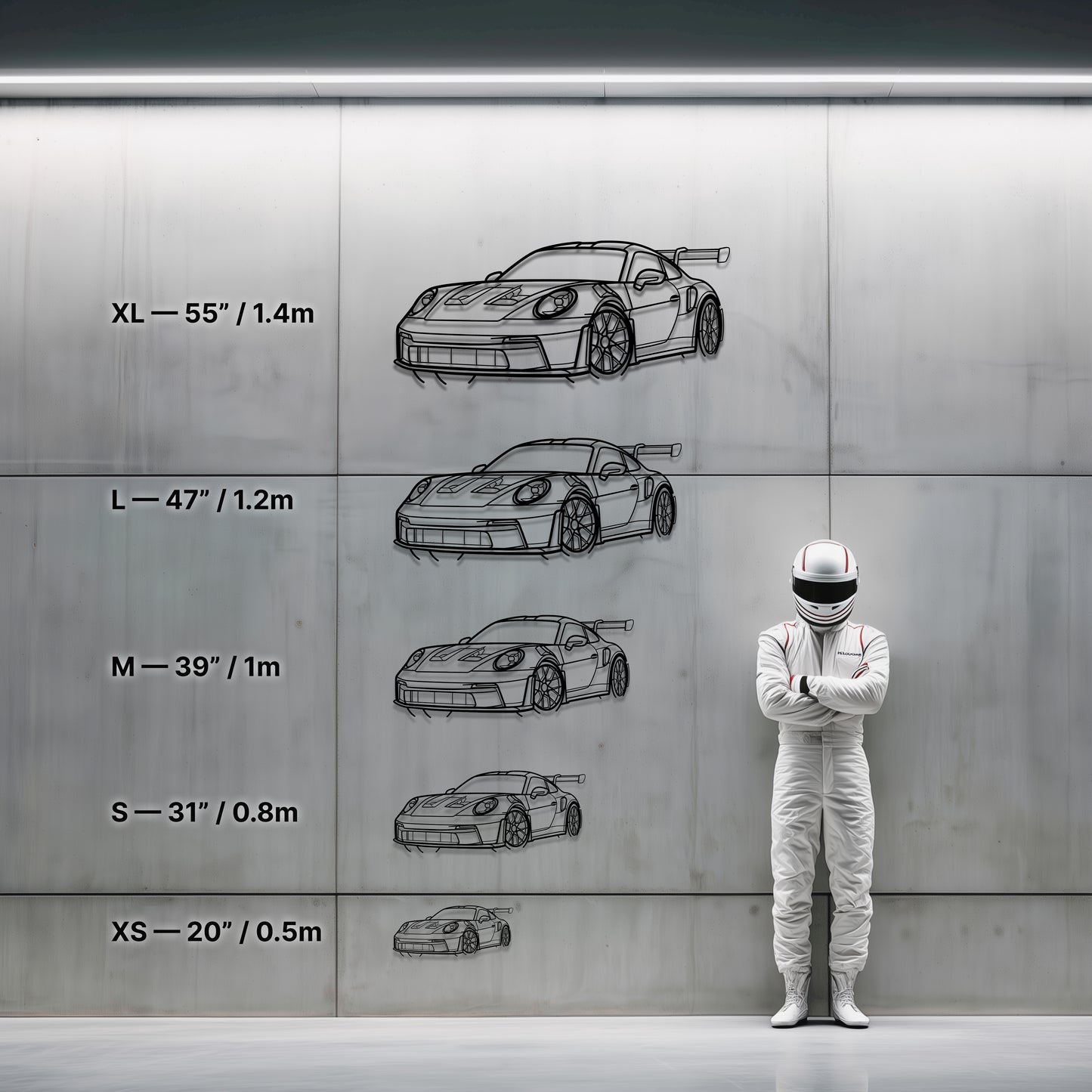 Porsche 911 GT3 RS 992.1 Metal Car Silhouette Wall Art — Front 45°