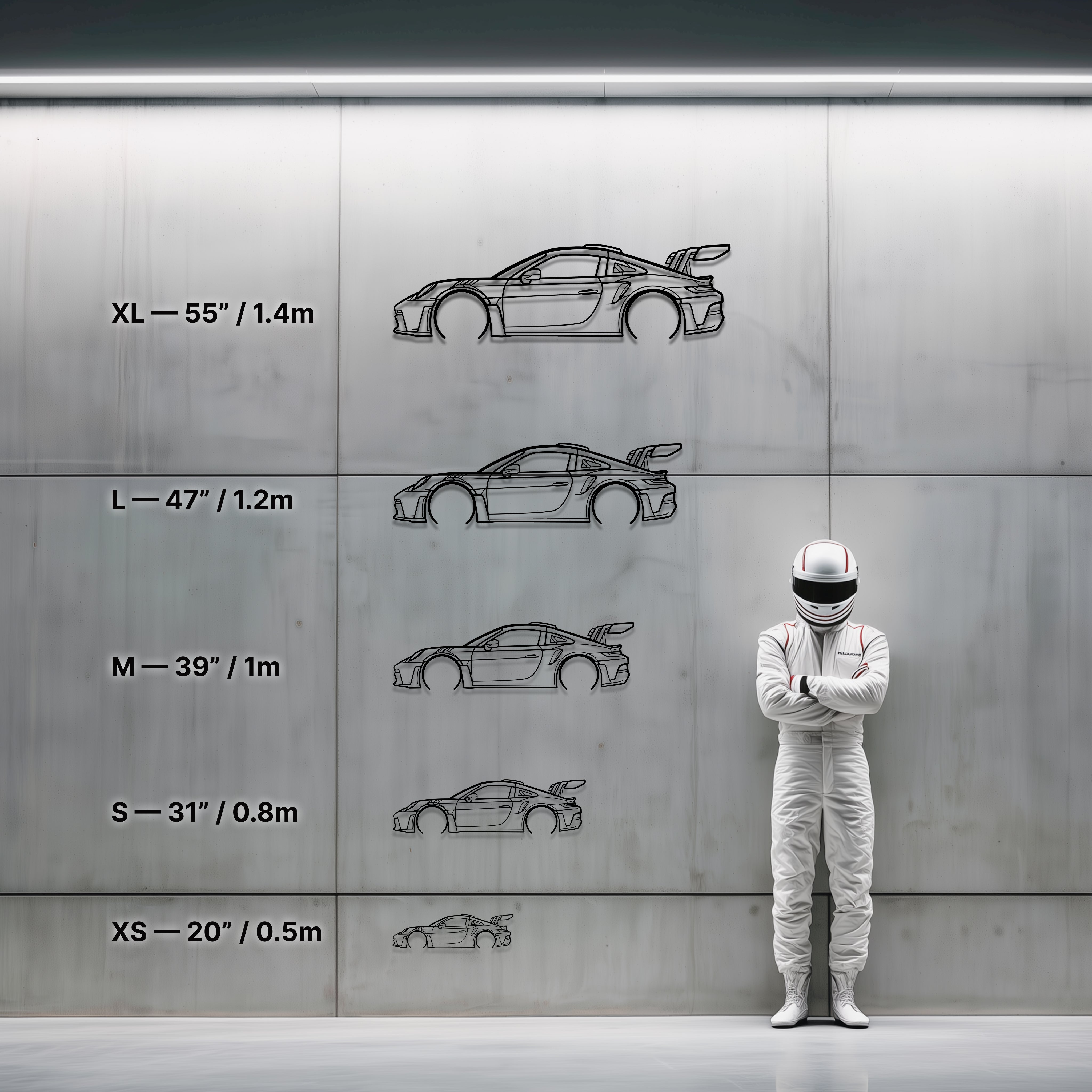 Porsche 911 GT3 RS 992.1 Metal Car Silhouette Wall Art — Side