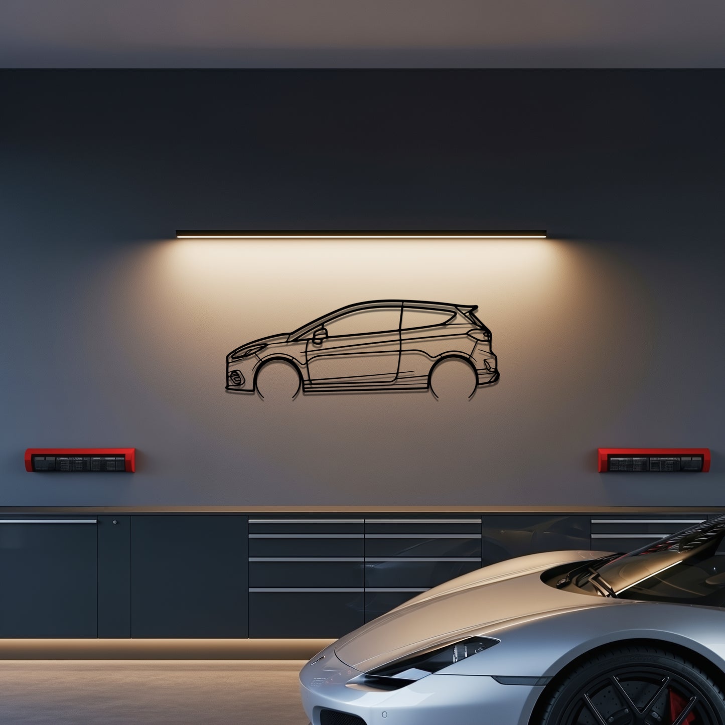 Ford 18 Fiesta ST Metal Car Silhouette Wall Art — Side